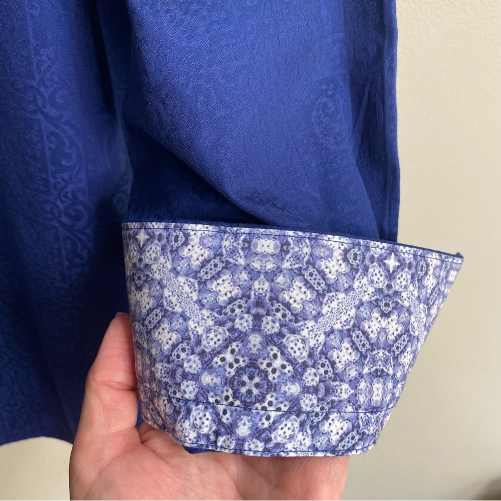 Men's Robert Graham Blue Paisley Jacquard Button Down Flip Cuff Shirt Size XL - Picture 6 of 16